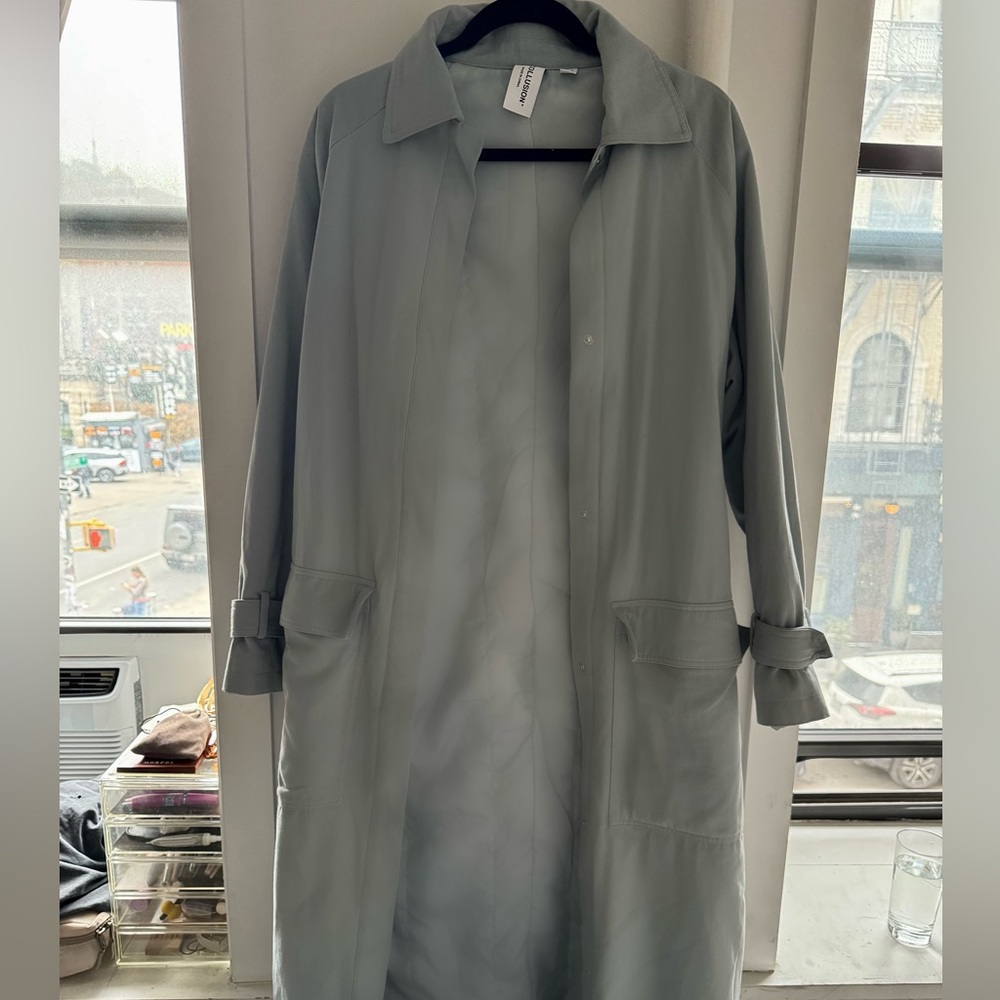 Blue/gray long oversized trench coat